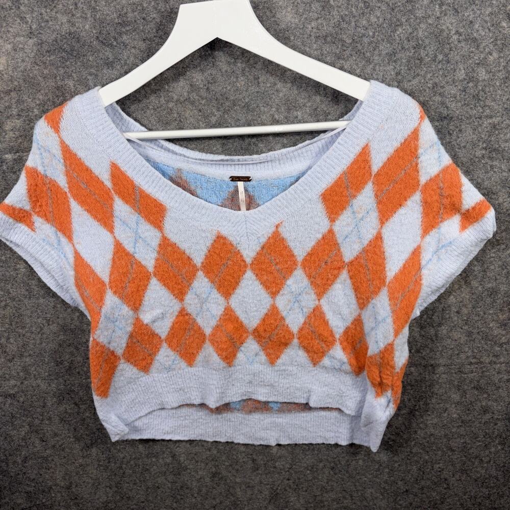 Free People Women's‎ Through The Motions Sweater Vest Size XS Orange / Blue